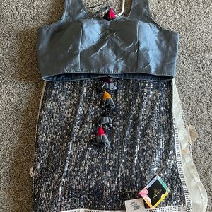 Sequenced gray and white shade saree with blouse (optional) if don't want blouse